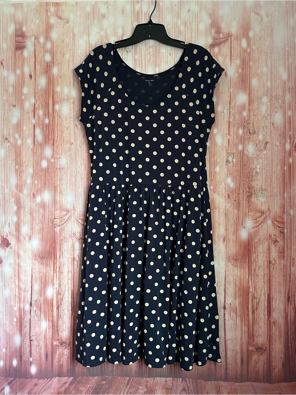 Garnet Hill Size 14 Blue Tan Polka Dot Fit & Flare Cap Sleeve Knee Length Dress